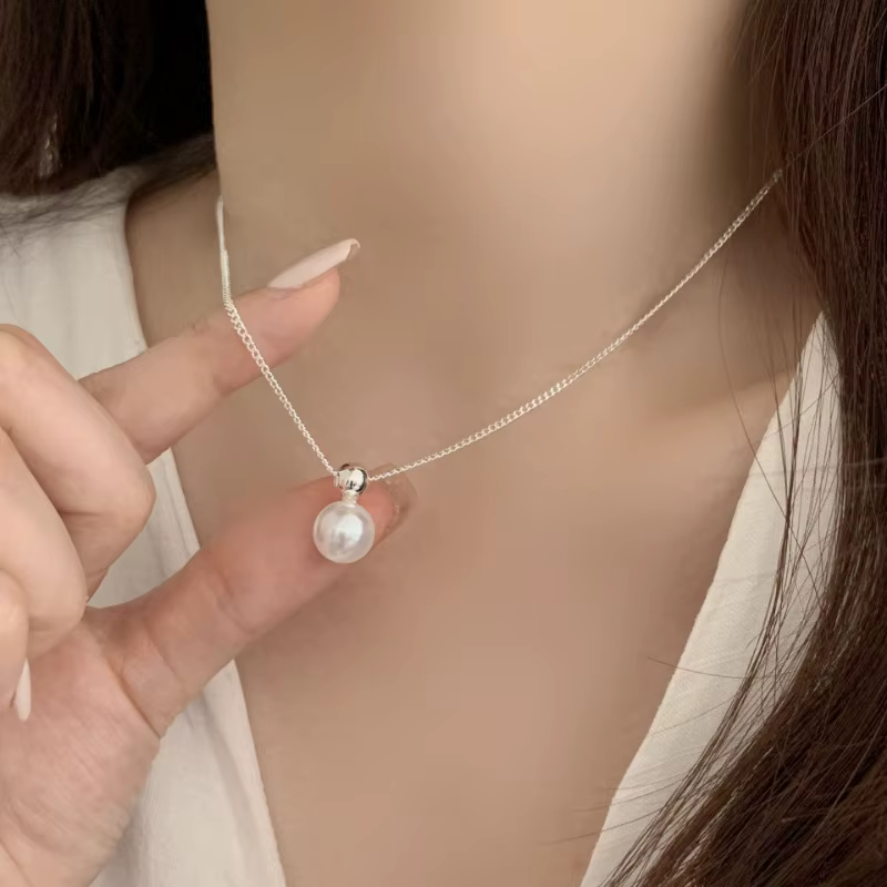 Colliers avec pendentif en perles rondes géométriques couleur argent pour femmes