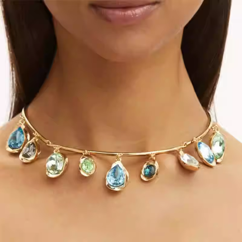 Oscar De La Renta cristal brillant collier coloré mode Niche Design haut de gamme sentiments goutte d'eau forme verre pendentif femmes '..