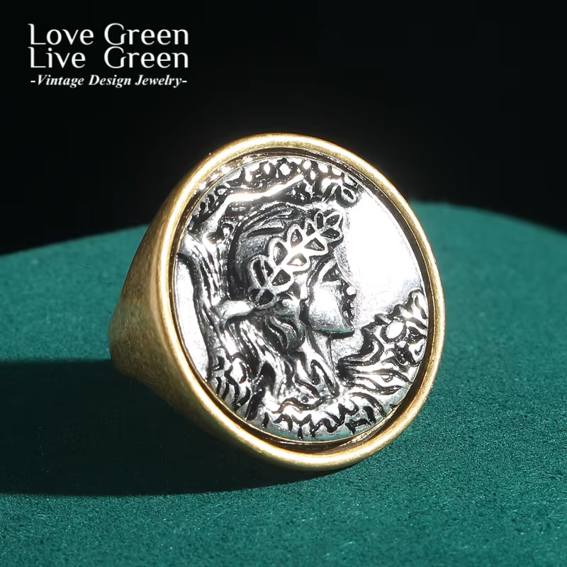 Bague de fiançailles avec pièce de monnaie Antique pour femme