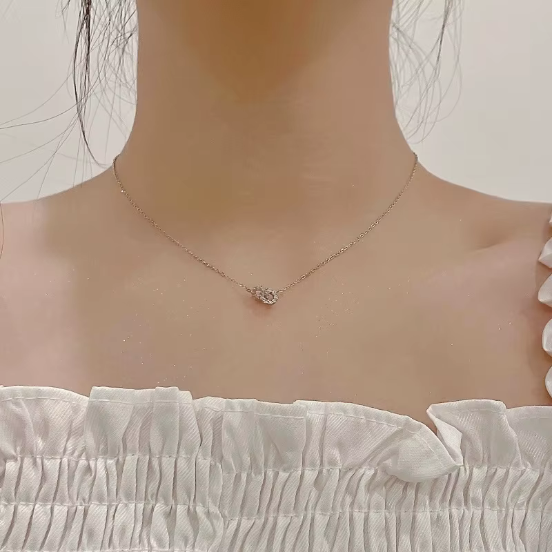 Collier Double anneau en argent Sterling 925 et Zircon
