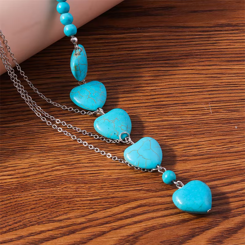 Aihua Bohemia Turquoise Stone Heart Necklace for Women Choker Collier Femme Ethnic Necklaces Statement Jewelry