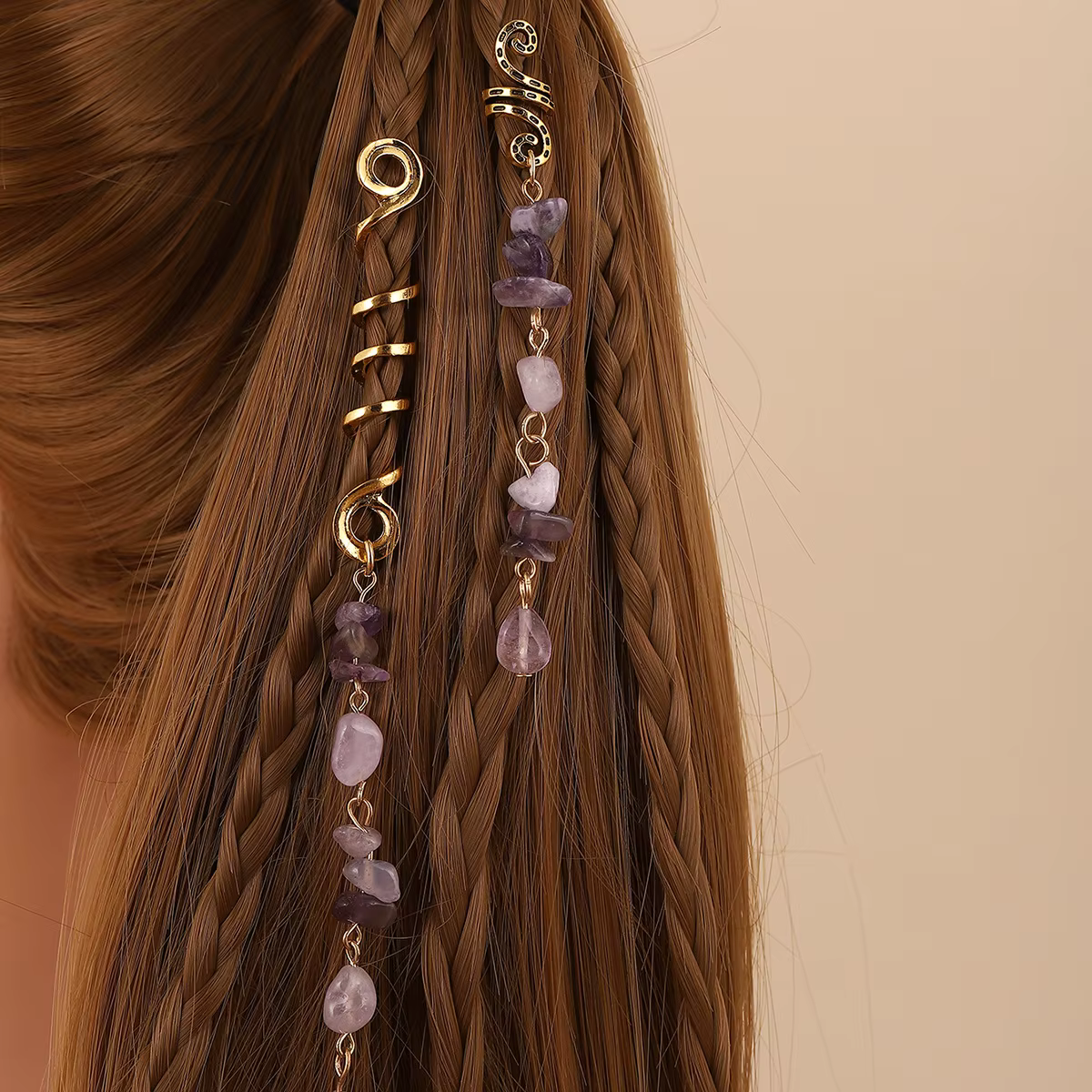 Anneau de cheveux tressé avec pendentif en pierre naturelle