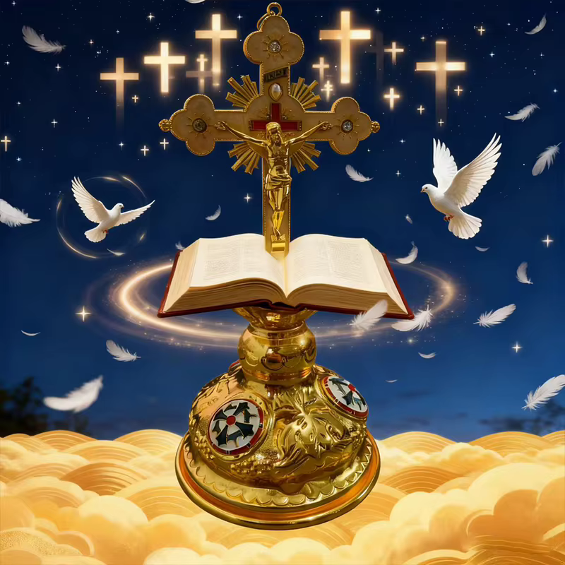 Chandelier d'autel portatif de masse de fournitures d'église de croix orthodoxe 2026 avec la Base de haute qualité fait à la main avec une boîte-cadeau exquise