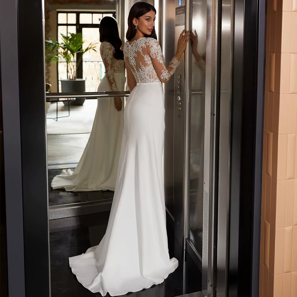 Robe de Mariée Sirène Classique avec Fente Latérale