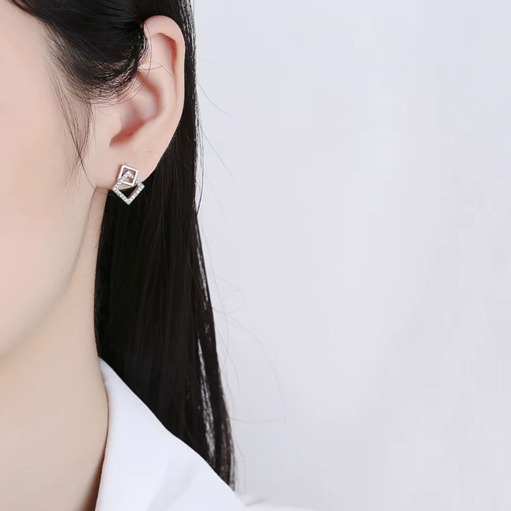 YLMyself 925 boucles d'oreilles carrées en argent pour femmes pavé CZ géométrique mode coréenne bureau dame bijoux