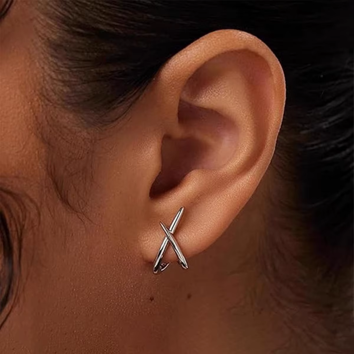 LATS – boucles d'oreilles croisées couleur or pour femmes