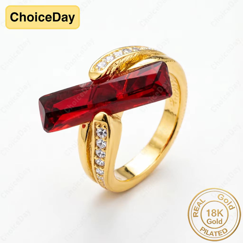 Bague rectangulaire en zircon plaqué or 18 carats