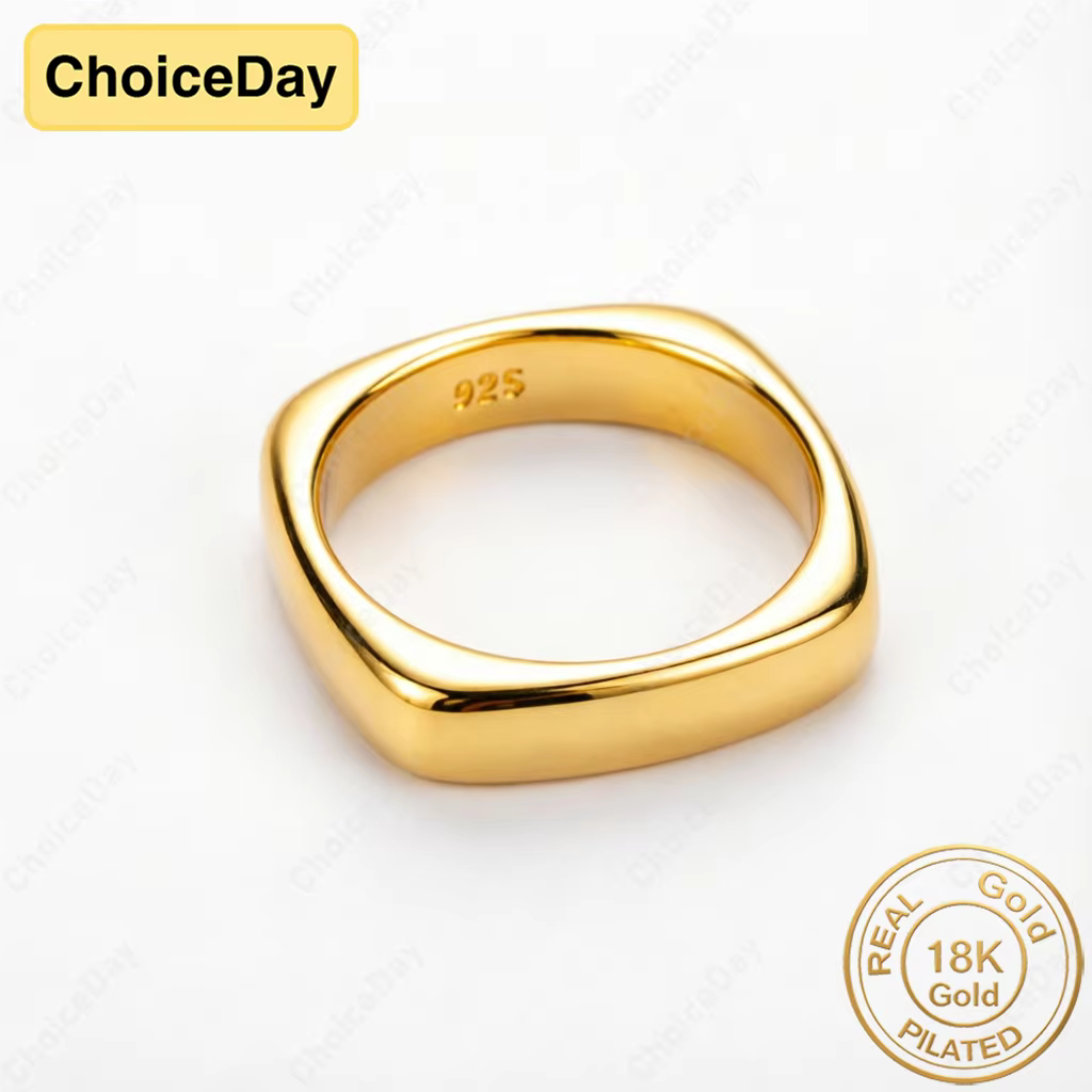 Bague carrée simple luxueuse plaquée or 18 carats pour femme
