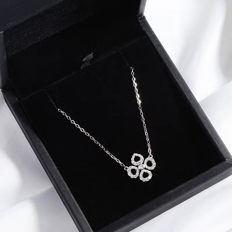 Collier pendentif en moissanite pleine fleur Smyoue pour femmes Chaîne scintillante pour filles Bijoux de cou Plaqué argent sterling S925 18k