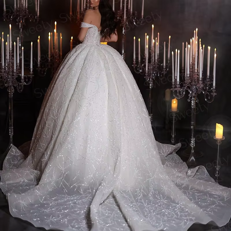 Robe De mariée à paillettes en Organza avec perles brodées