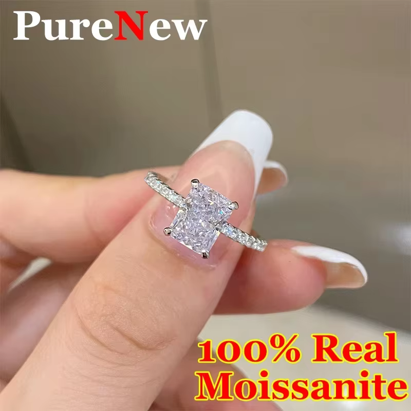 1ct-4ct coupe rayonnante pleine Moissanite diamant anneaux pour femmes Original 925 argent luxe ovale