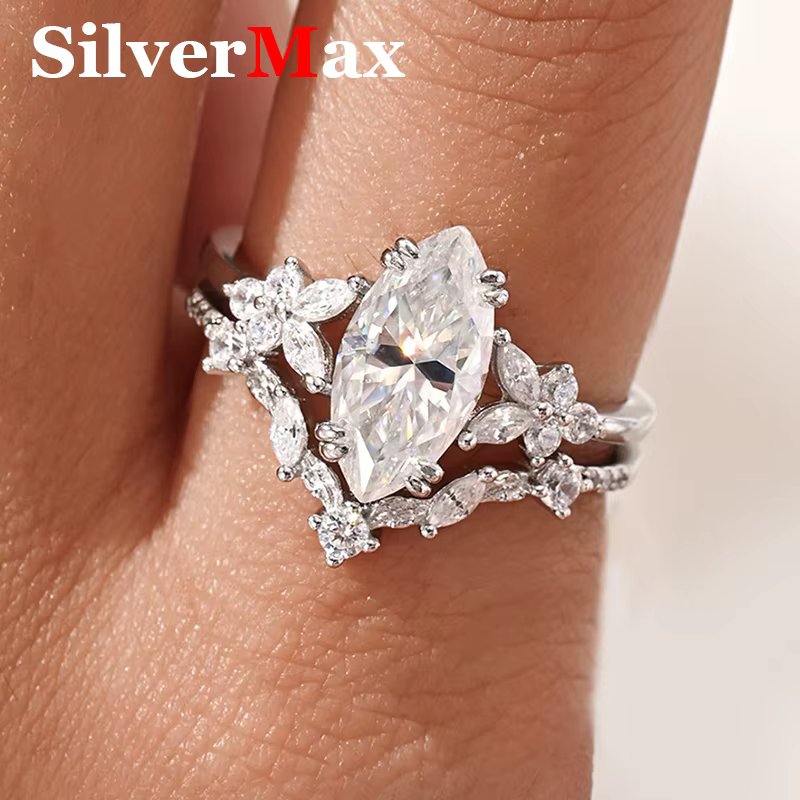 Bagues de luxe en moissanite marquise 2 carats pour femmes
