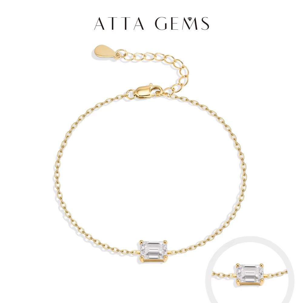 ATTAGEMS Bracelet en moissanite taille émeraude 1 carat