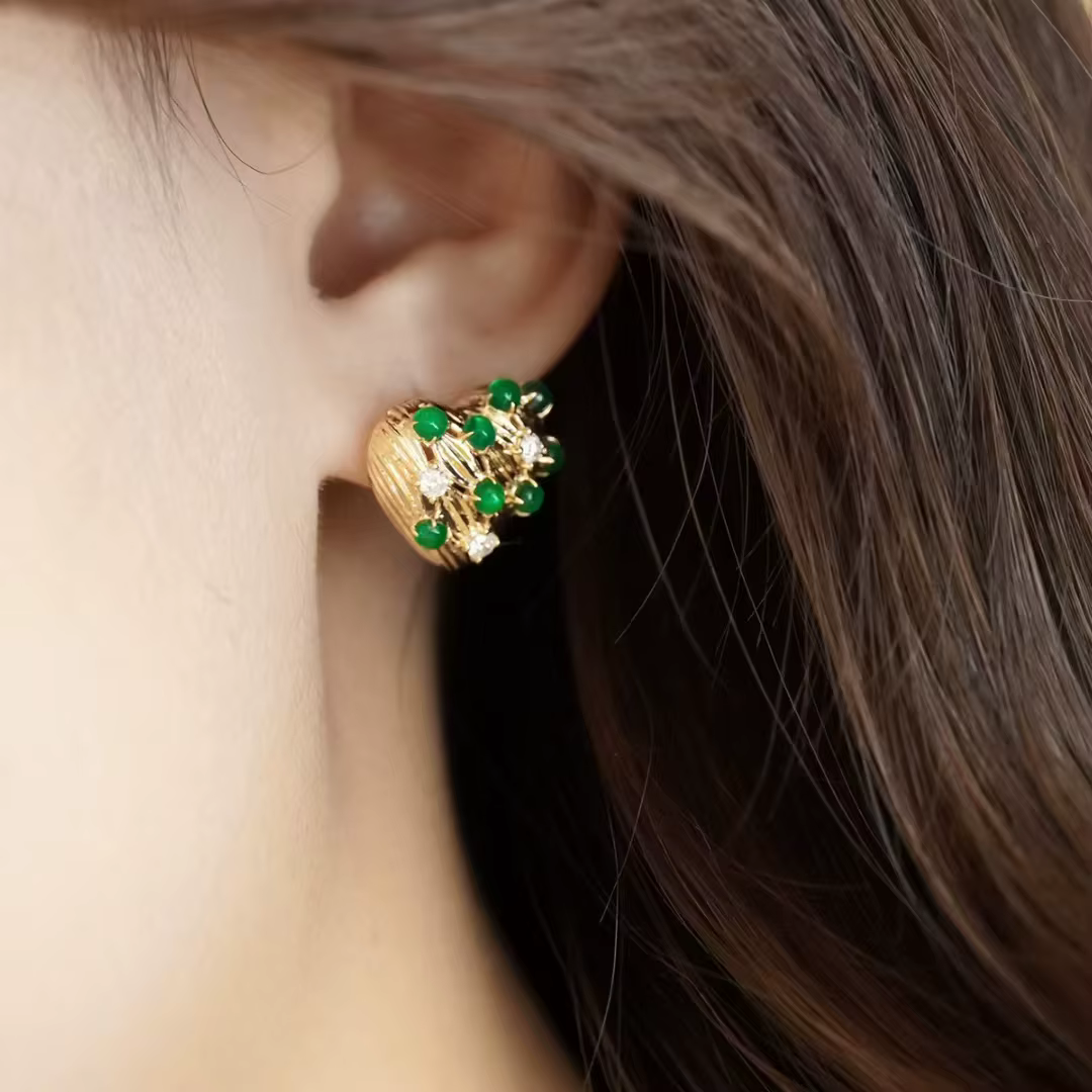 Retro14K or rempli émeraude goutte boucle d'oreille mode pierres précieuses vertes mat clous