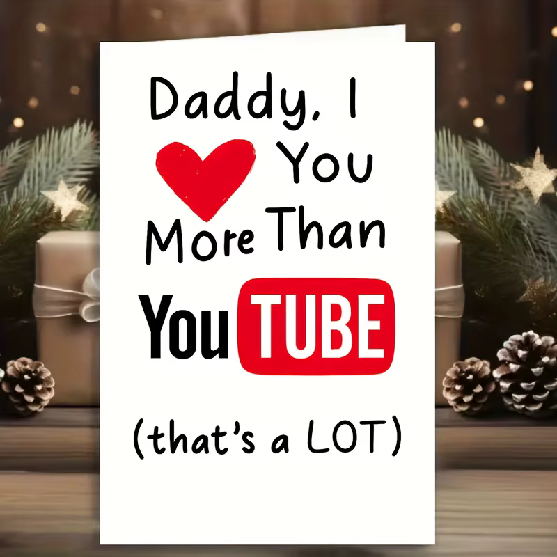 Carte amusante « Je t'aime plus que YouTube » adaptée pour papa - Design amusant avec bouton vidéo et cœur