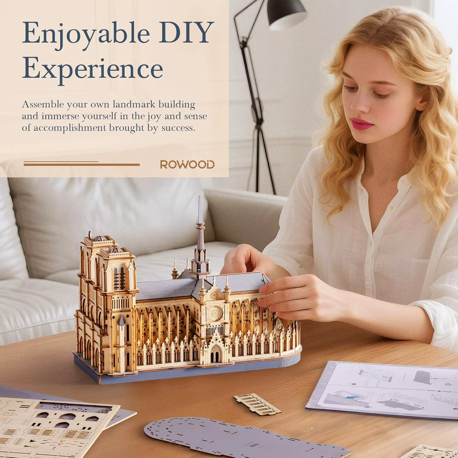 Kit de construction en bois Robotime 3D Puzzle Cathédrale de Paris pour adultes