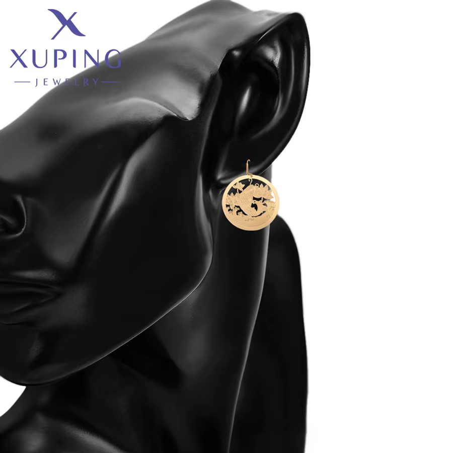 Xuping Jewelry Nouvelle Collection Collier Pendentif et Boucles d'Oreilles Simples Dorés pour Femme