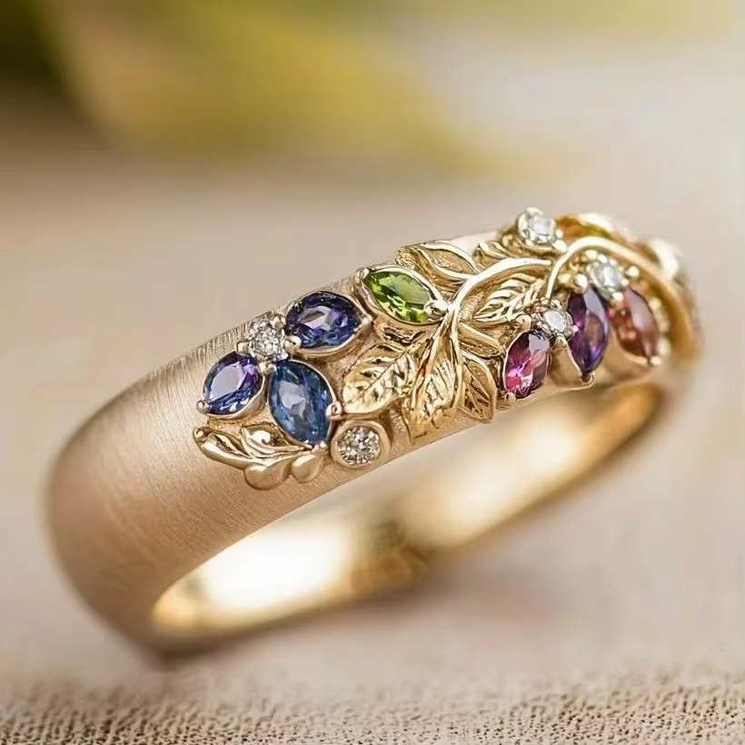 Bague élégante en forme de fleur avec pierre synthétique
