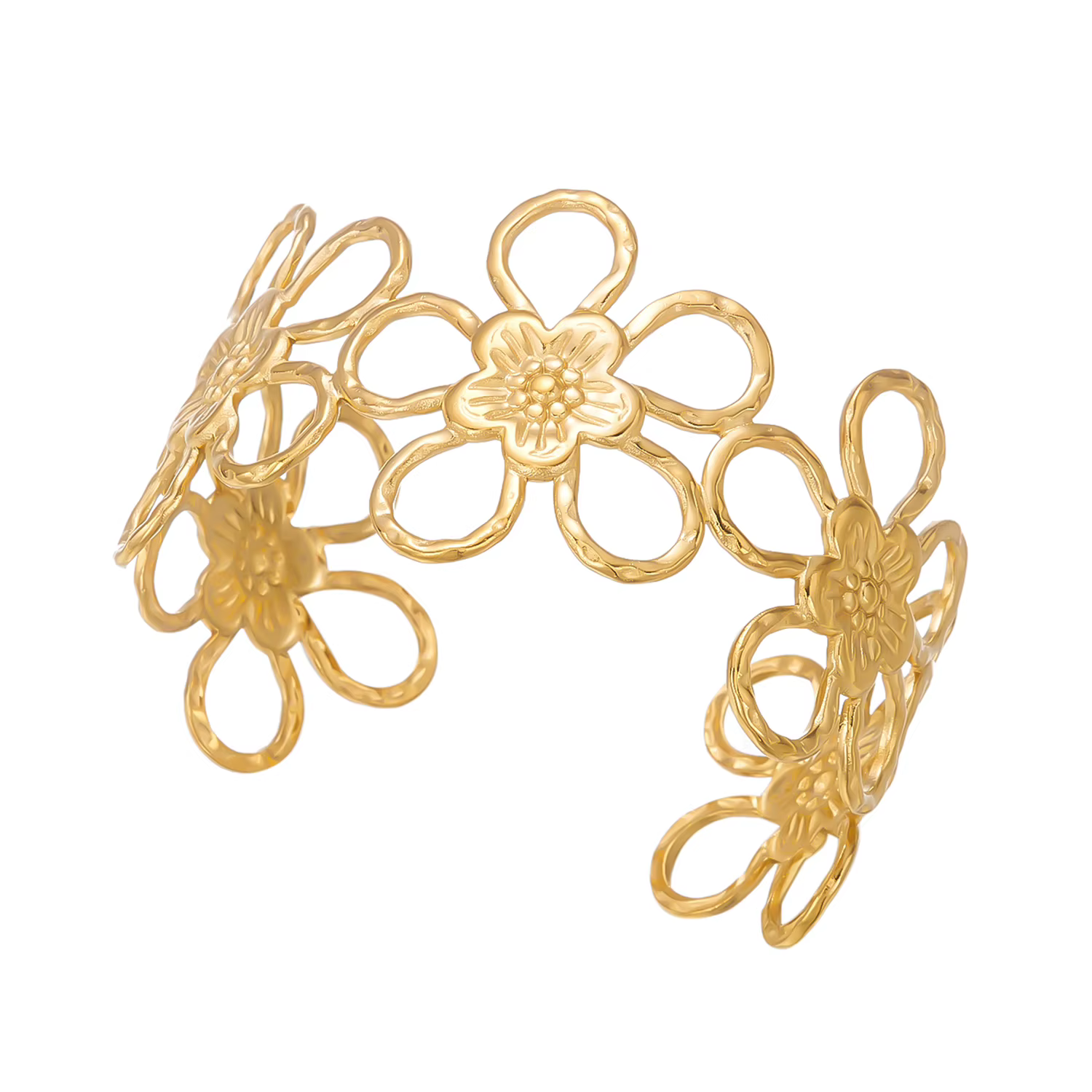 Bracelet manchette en acier inoxydable Sweet Hollow Flower pour femme