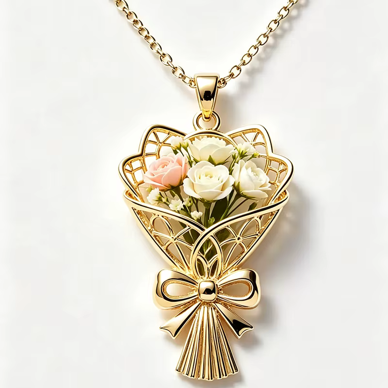 Nouvel Arrivage Collier Pendentif Mini Bouquet de Fleurs Amovible de Luxe pour Femme