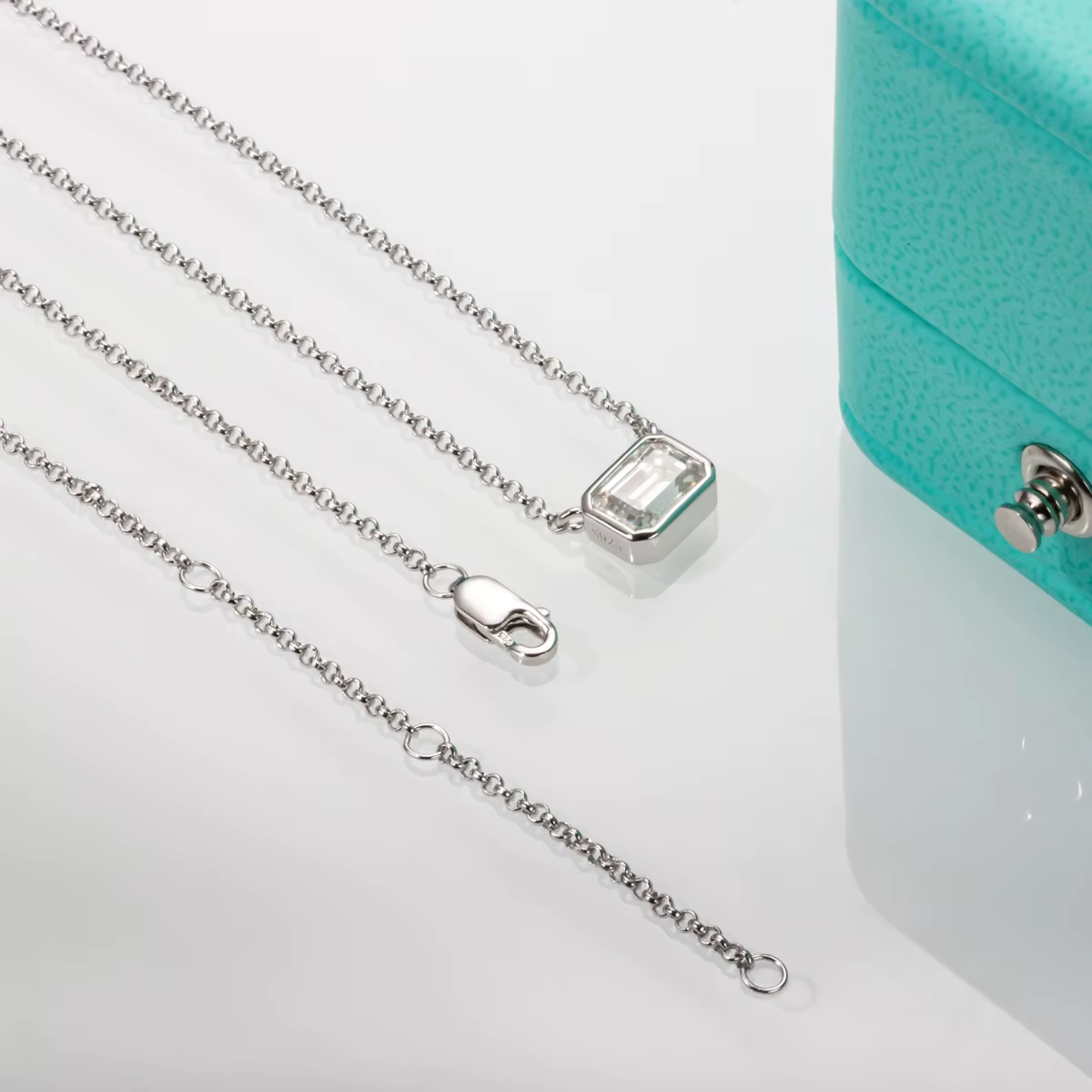AnuJewel-Collier en argent regardé 925 avec pendentif en moissanite taille émeraude
