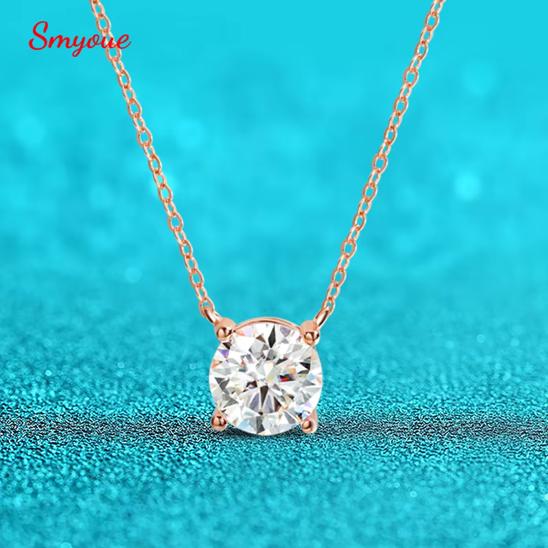 Smyoue 1-5CT couleur or Rose Moissanite collier pour femmes