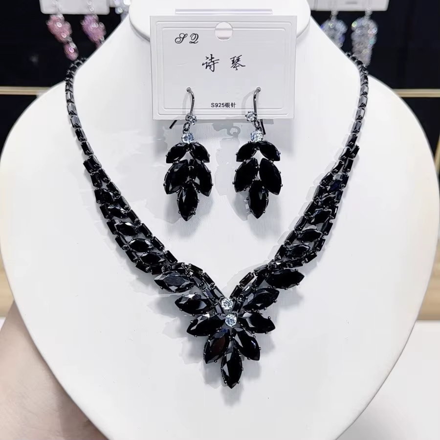 Ensemble collier et boucles d'oreilles de luxe en Zircon à la mode - Combo de bijoux élégants pour femmes