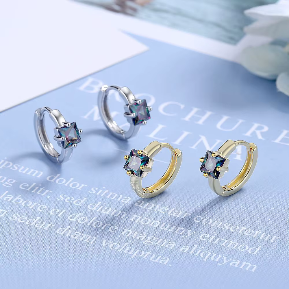 Petites boucles d'oreilles carrées en argent 925 de haute qualité pour femmes
