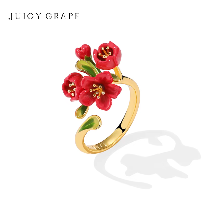 JUICY GRAPE-Bague fleur de bégonie rouge pour femme