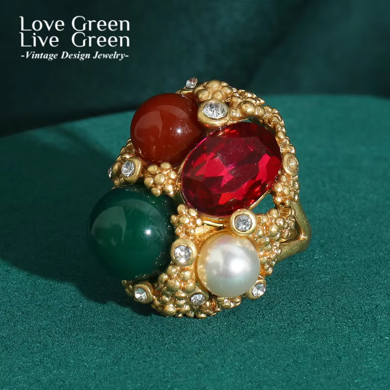 Bague fleur en pierre verte pour femmes