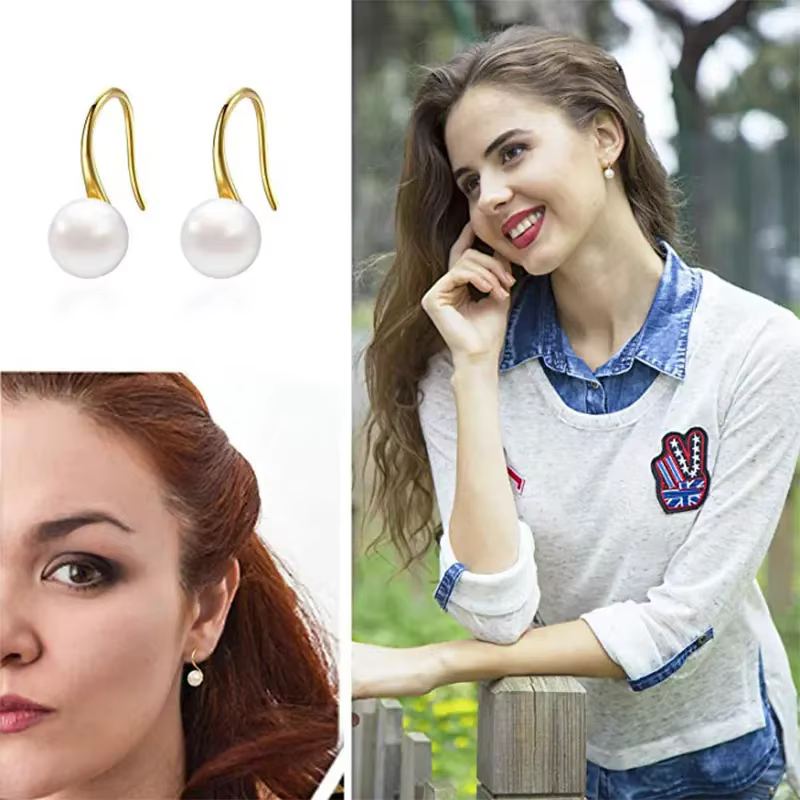 Boucles d'oreilles en perles de culture d'eau douce blanches pour femmes