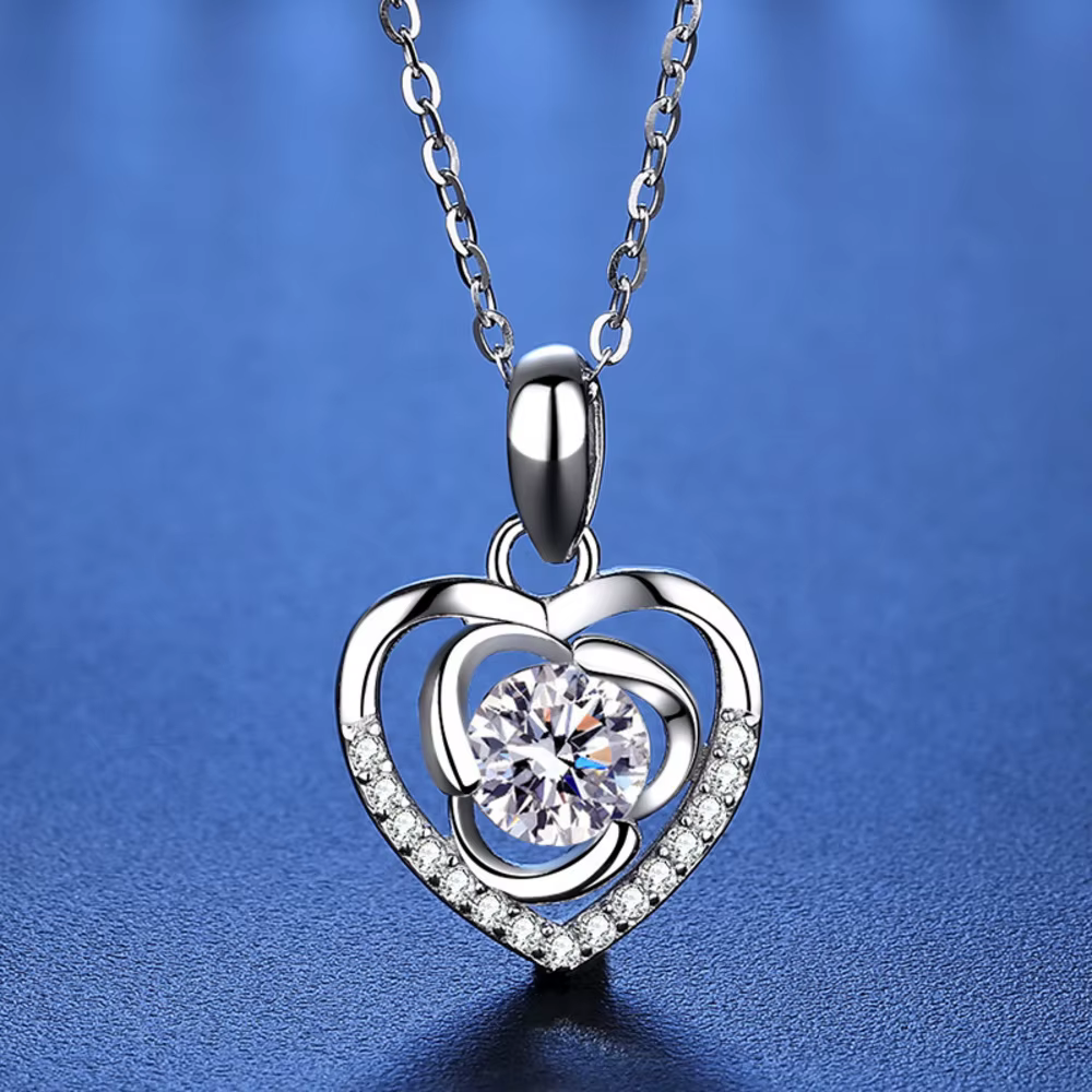 1.0ct coeur Moissanite pendentif pour les femmes brillant Imitation diamant bijoux 925 en argent Sterling