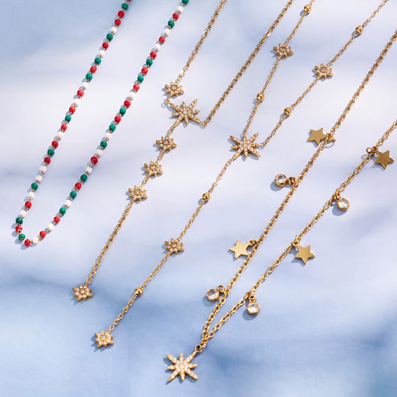 Collier étoile du Nord en acier inoxydable 316L plaqué or 18 carats avec zircon