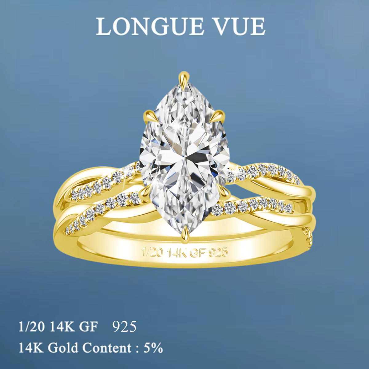 Ensemble de bague de fiançailles pour mariée en or 14 carats plaqué or 3