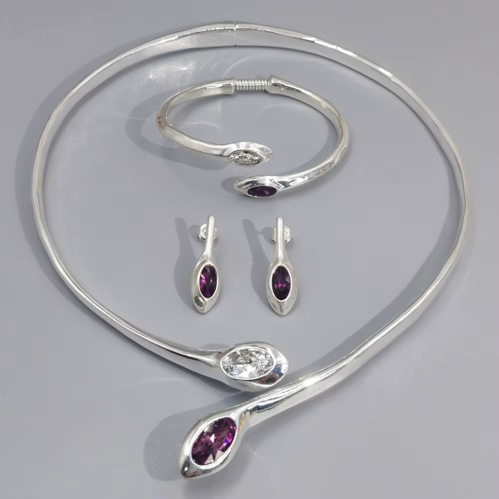 Ensemble de bijoux en cristal bicolore or et argent, collection Printemps 2026, trois pièces, accessoires, cadeau surprise