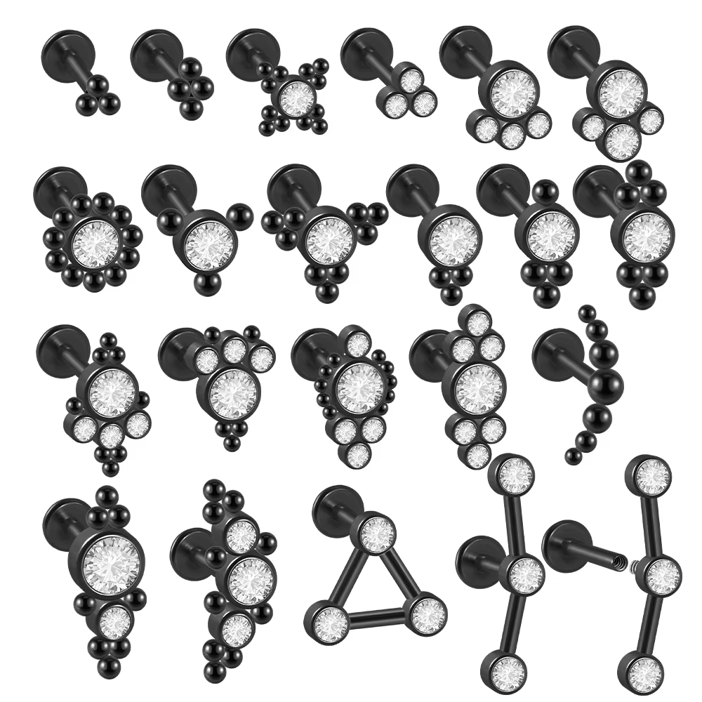 Gros acier chirurgical couleur or plaqué Labret cristal CZ Helix Tragus Cartilage clous d'oreille fil interne Piercing bijoux