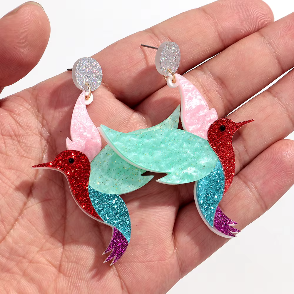 Boucles d'oreilles pendantes amusantes en acrylique scintillant
