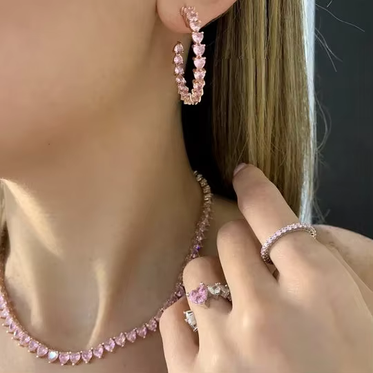 Cadeau Saint-Valentin 2026 : Collier Tennis 5A Cœur CZ Blanc Rose