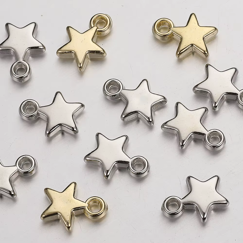 100 pièces CCB perles acryliques breloques pendentifs 9mm étoile couleur or argent