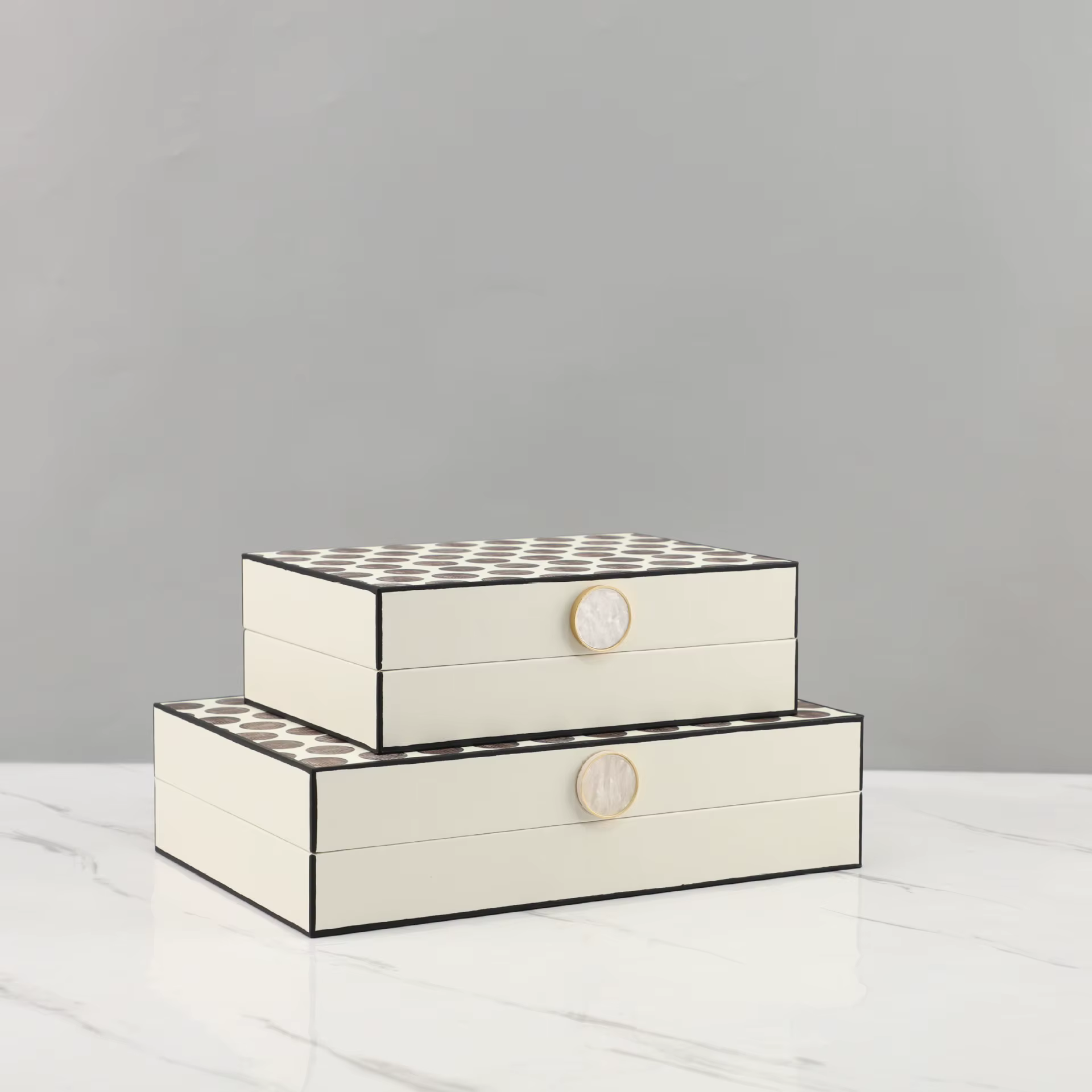 Boîte à bijoux rectangulaire en cuir à pois pour rangement