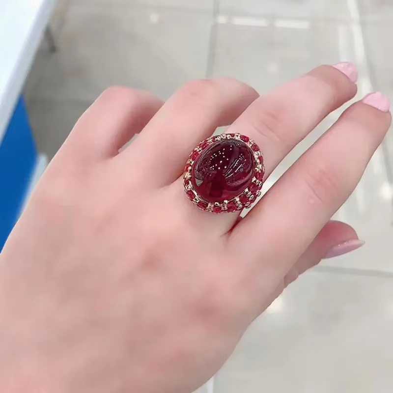Bagues de fiançailles ovales en rubis incrusté d'or Rose 14K plaqué or violet 585 pour femmes