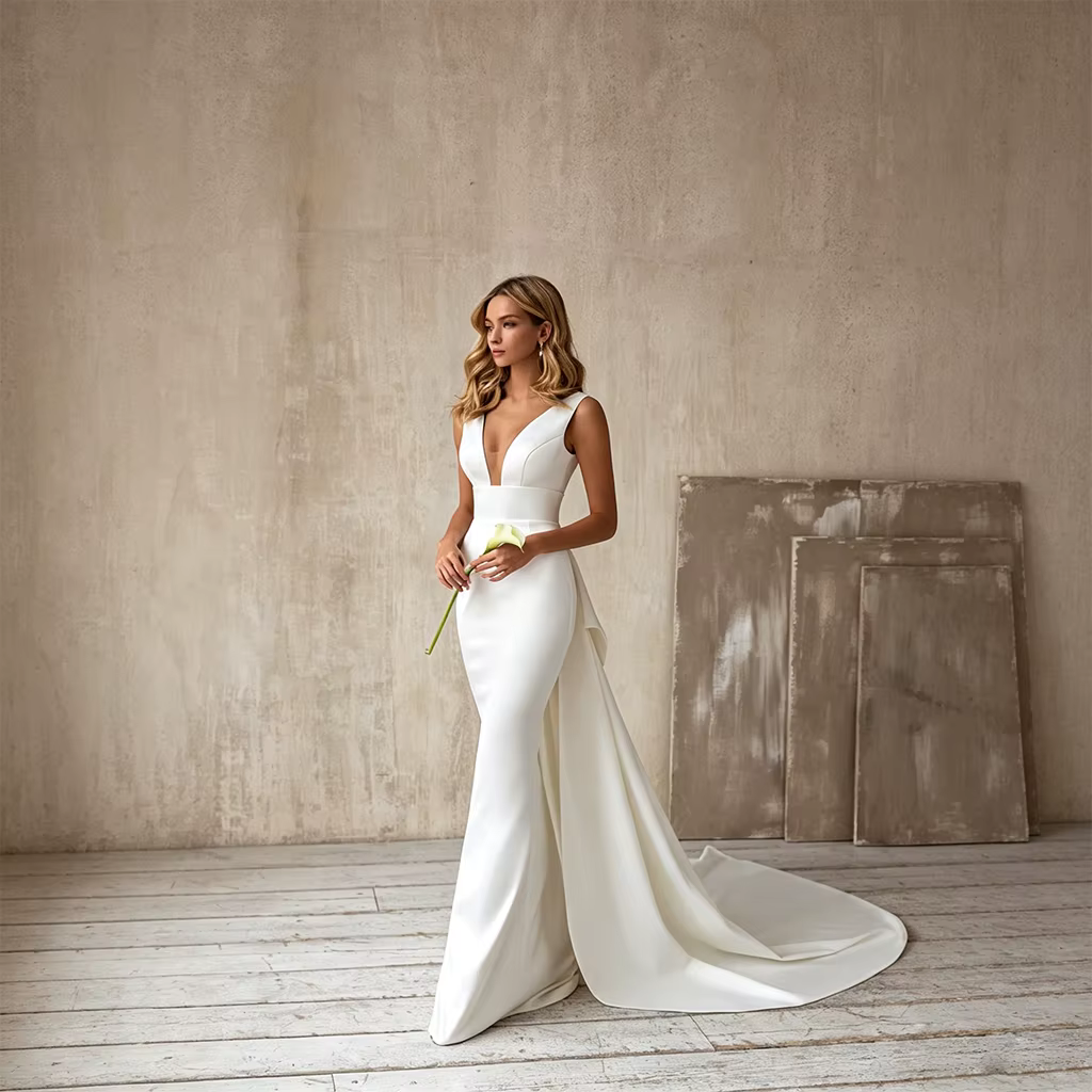 Robe de mariée sirène à col en V