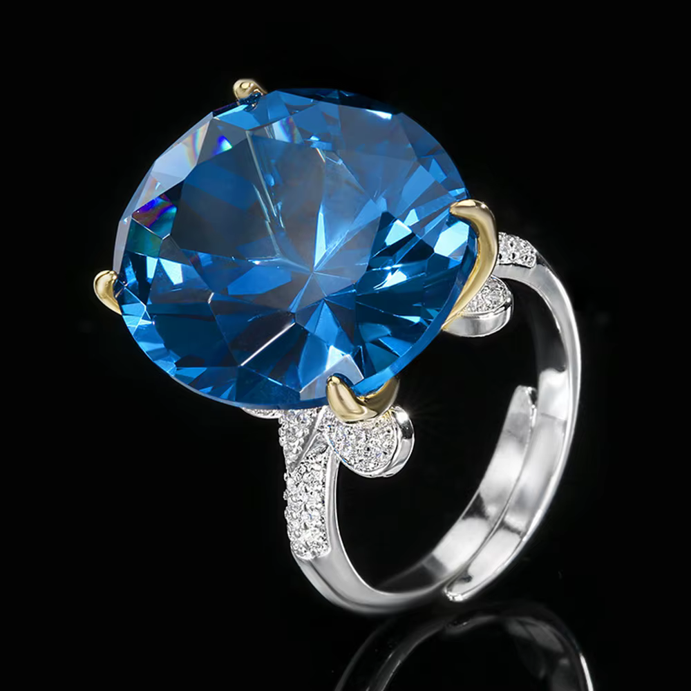 Vinregem 18*20 MM ovale laboratoire créé saphir rubis gemmes ouvert réglable anneau pour les femmes cadeau anniversaire bijoux fins en gros