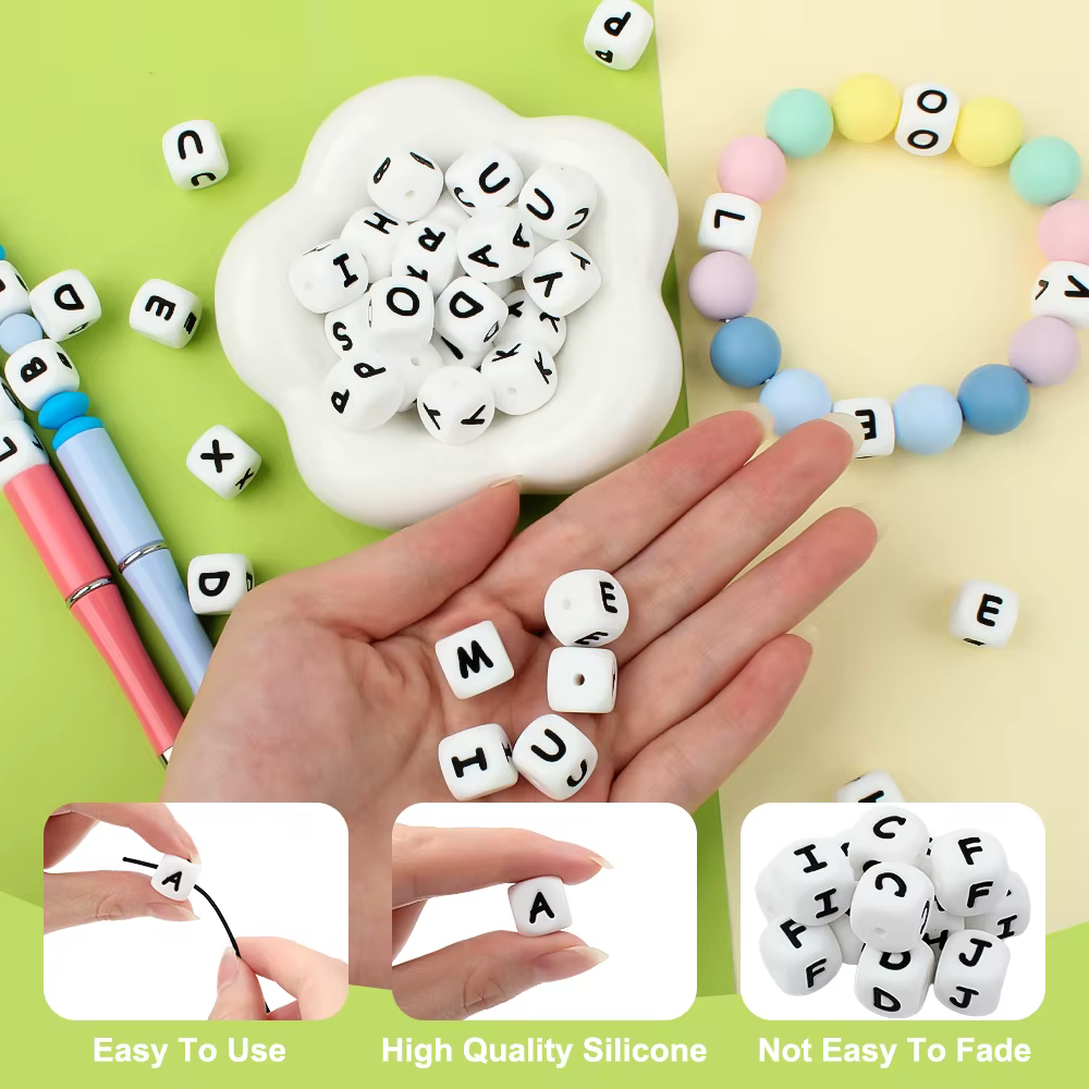 10/26/50/100 pièces lettres perles 12mm Silicone Alphabet