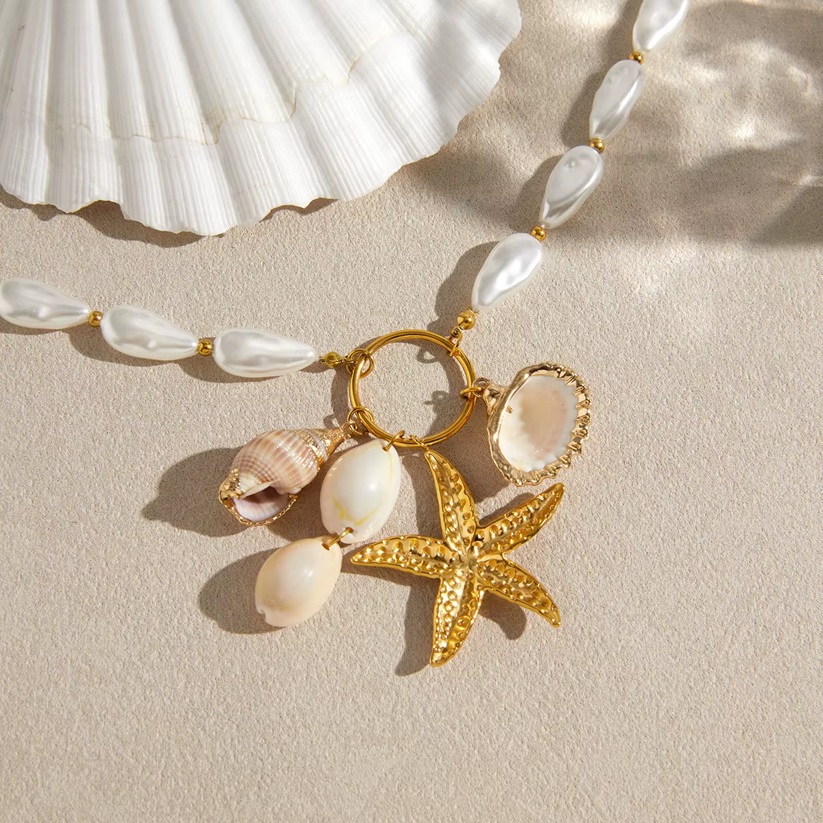 Nouveau Collier Pendentif Étoile de Mer Naturelle pour Femme
