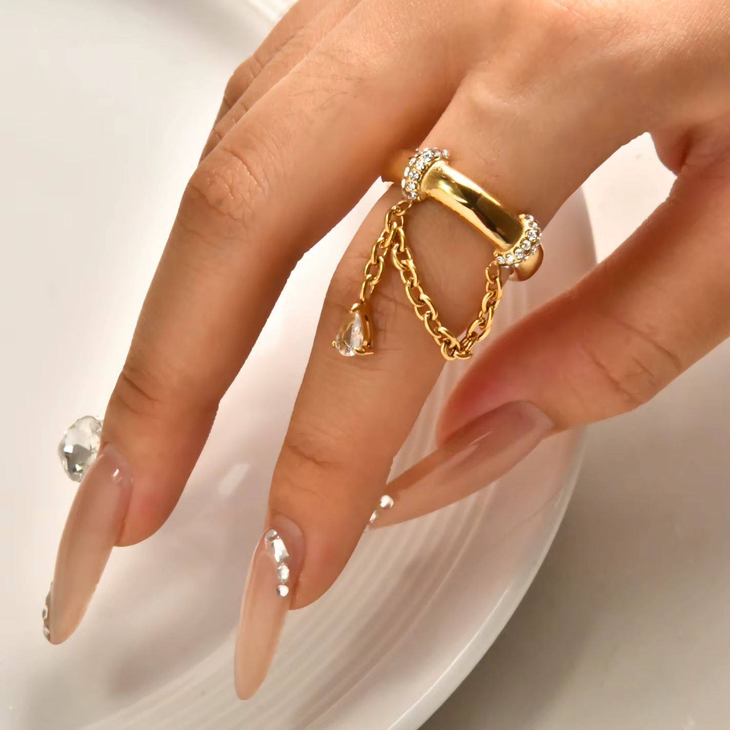 Bague à maillons de chaîne en acier inoxydable plaqué or 18 carats