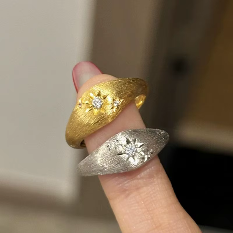 Bague vintage en argent 925 brossé à six étoiles pour femme