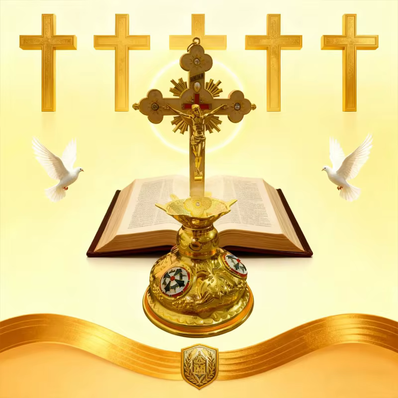 Chandelier d'autel portatif de masse de fournitures d'église de croix orthodoxe 2026 avec la Base de haute qualité fait à la main avec une boîte-cadeau exquise