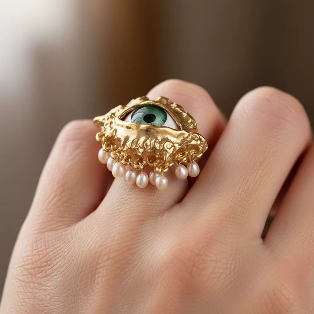 Bijoux Vintage oeil du diable anneau délicat imité perle glaçure