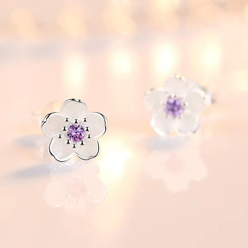 Réel 925 en argent Sterling cristal bijoux nouvelle fleur boucles d'oreilles pour les femmes dame